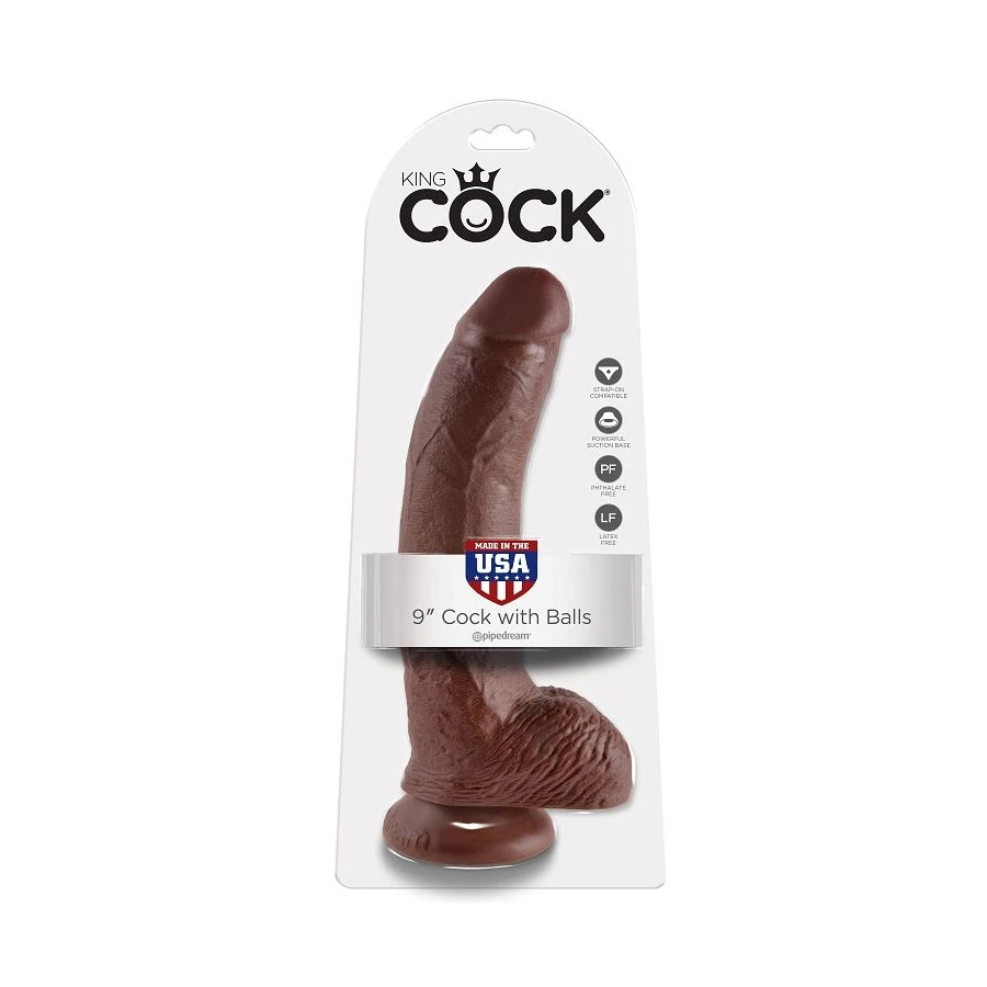 KING COCK - 9 GODE MARRON AVEC BOULES 22.9 CM